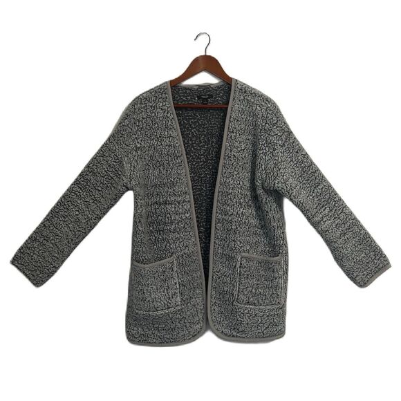 Simply Vera Wang Sherpa Cardigan Women S Blue Gray Pockets Cozy Comfy Boho Warm - Picture 1 of 10